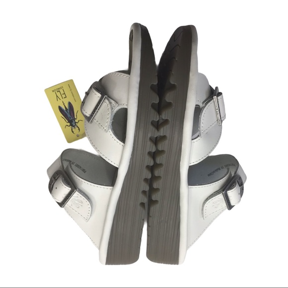 Fly London Etan White Leather Slides Wedge Heel Sandals - Picture 6 of 15